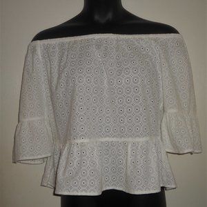 Eyelet Off the Shoulder Peplum Top